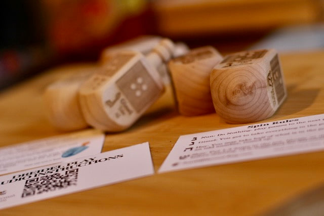 Wooden Dreidel with Hebrew and English Instructions