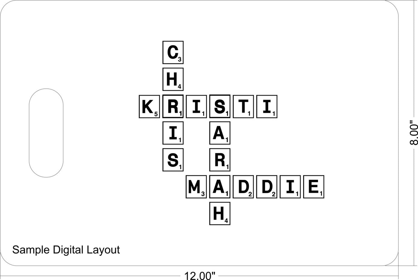 Tabla de cortar con mensaje de Scrabble personalizado