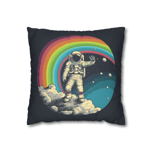 Eat Glitter and Shine All Day with Astronaut and Rainbow Pride Faux Suede Square Pillow Case