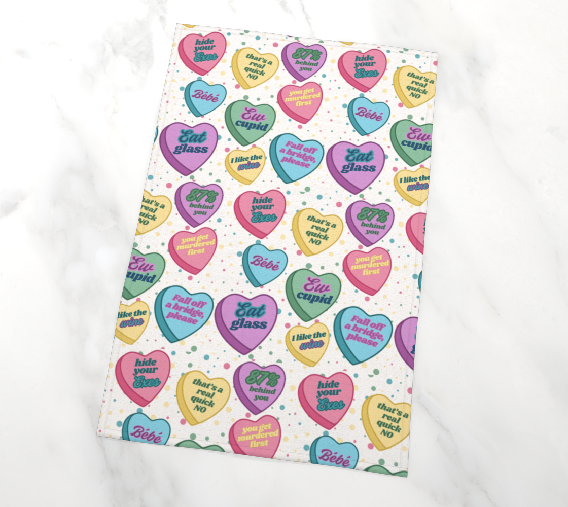 “Ew, David!” but Make it Sweet – Schitt’s Creek-Inspired Conversation Hearts Tea Towel!