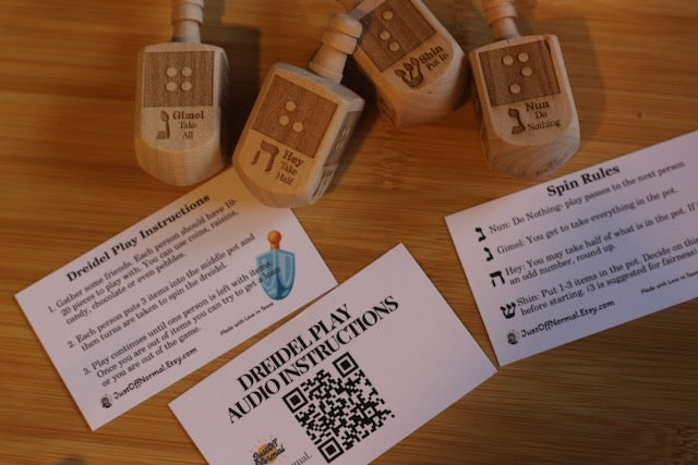 Wooden Dreidel with Hebrew and English Instructions