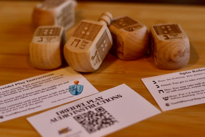 Wooden Dreidel with Hebrew and English Instructions