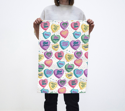 “Ew, David!” but Make it Sweet – Schitt’s Creek-Inspired Conversation Hearts Tea Towel!