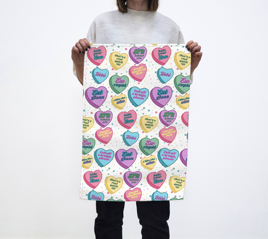“Ew, David!” but Make it Sweet – Schitt’s Creek-Inspired Conversation Hearts Tea Towel!