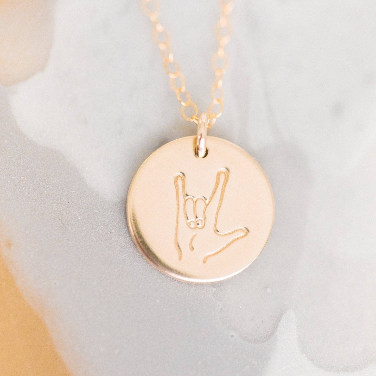 'I Love You' Sign Language Disc Necklace - Hand Stamped