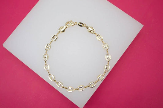 Small 18K Gold Filled 5mm Puffy Flat Mariner Link Bracelet