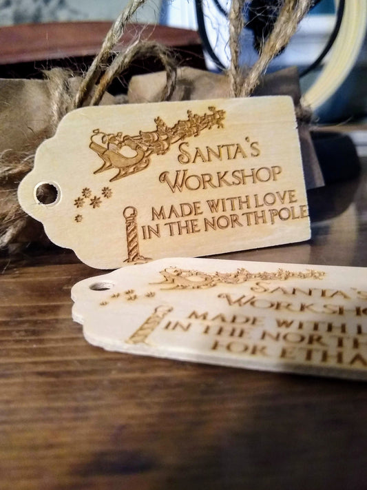 Santa's Workshop Made in the North Pole Wooden Gift Tag