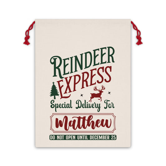 Personalized Reindeer Express Delivery from Santa Linen Gift Bag